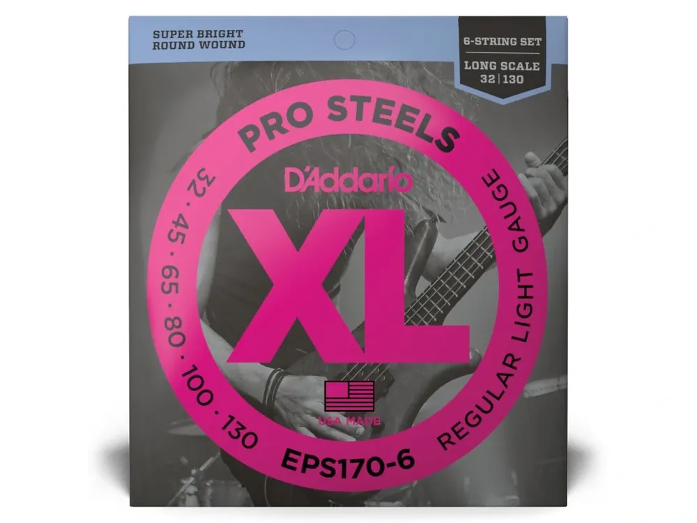 Akce D‘Addario EPS170-6 6-String ProSteels Bass Guitar Strings, Light, 30-130, Long Scale