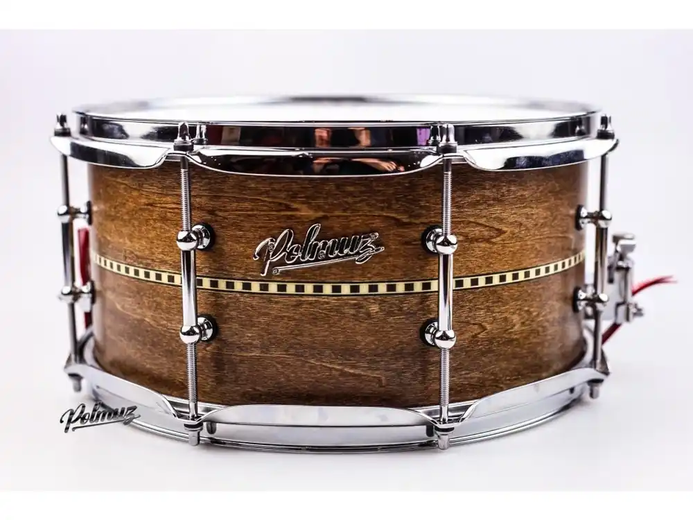 Snare bubínek Polmuz - 14x6.5 GLOSS NATURAL WALNUT with wood inlay stripe Akční Cena