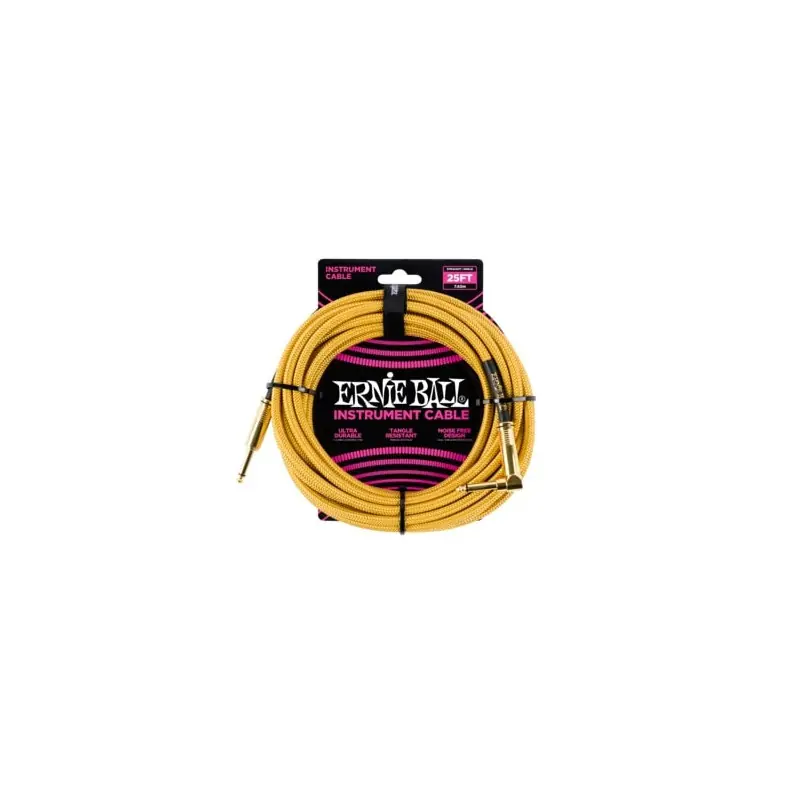 Ernie Ball 25FT STRGHT/ANGLE BRAIDED GOLD CABLE BLK Objednat Nyní