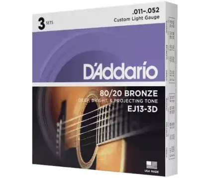 Hit Sezóny Struny kovové pro akustickou kytaru D‘Addario EJ13-3D 80/20 Bronze Custom Light .011 - .052