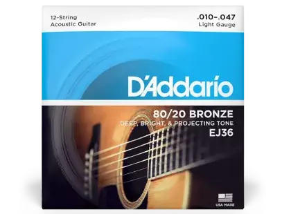 Struny kovové pro 12strunnou kytaru D‘Addario EJ36 Bronze Light - 10/47 Nová Kolekce
