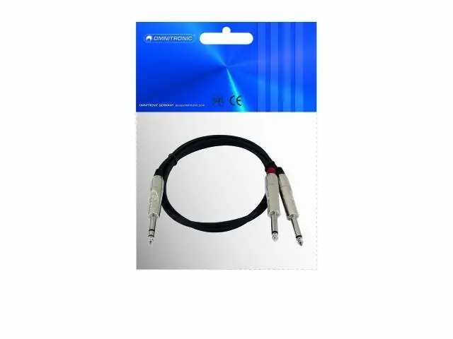 Výprodej Omnitronic Kabel AK-15 Jack 6,3 stereo - 2x Jack 6,3 mono, 1,5 m