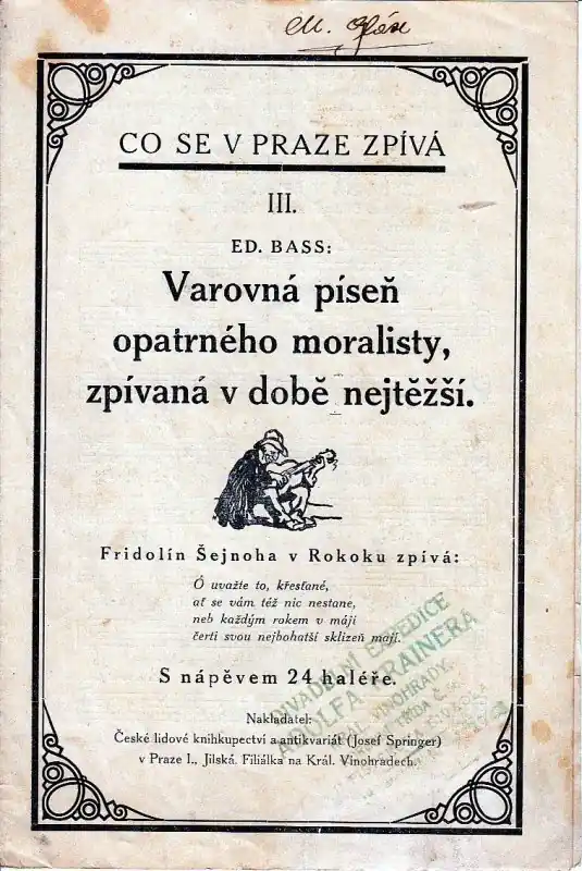Gersten Karel Varovná píseň opatrného moralisty-kabaretní píseň Výprodej