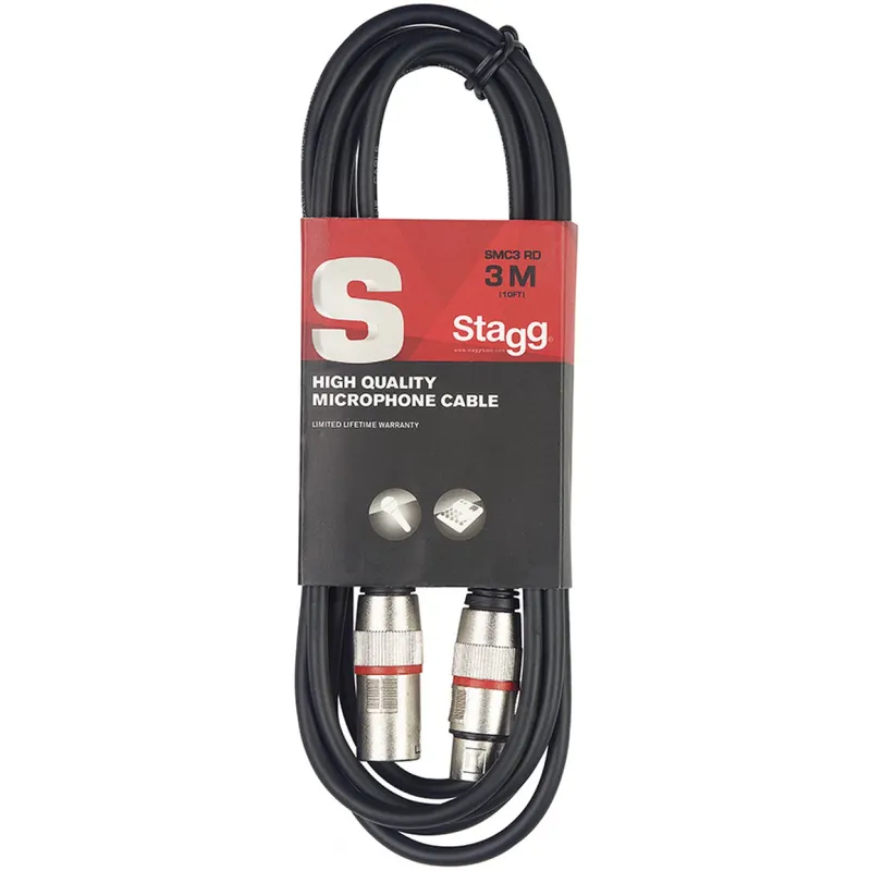 Stagg SMC3 RD, mikrofonní kabel XLR/XLR, 3m, červené kroužky Levný