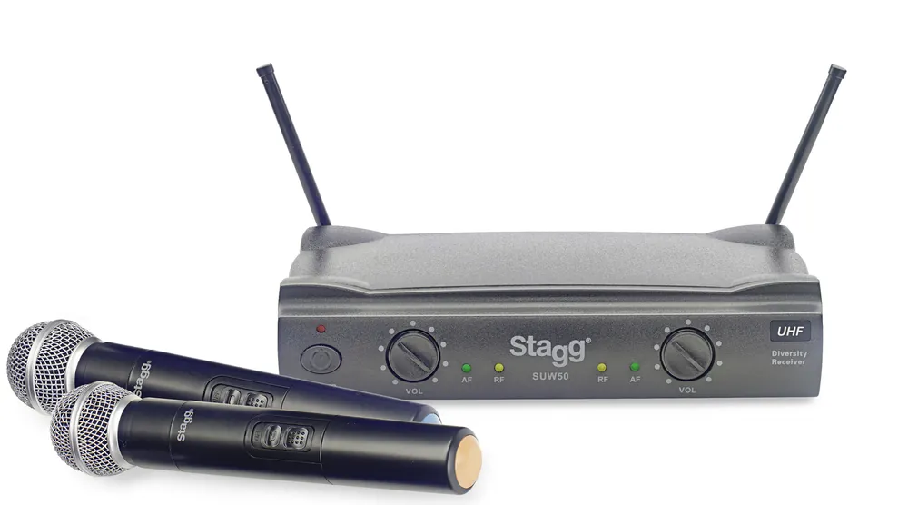 Stagg SUW 50 MM FH, UHF mikrofonní set 2 kanálový, 2x ruční mikrofon Akce